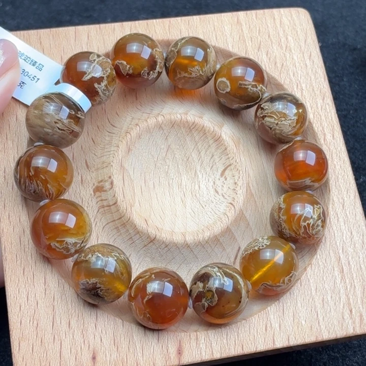 琥珀未镶嵌珠宝奇石15mm清透橘溶洞