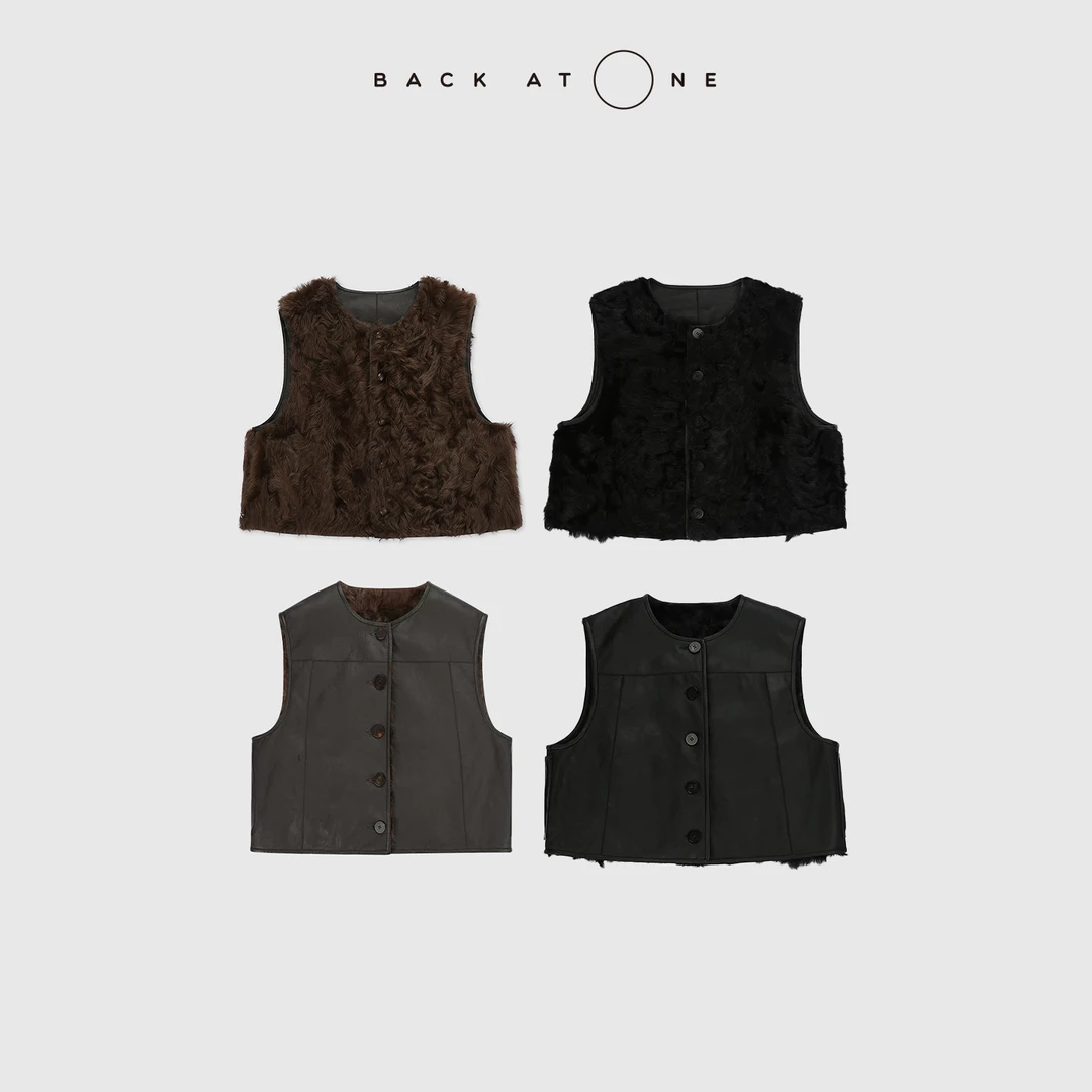 BACKATONE“冬日森林“ 时尚皮毛一体正反两穿马甲 BFF-1GE485K-K
