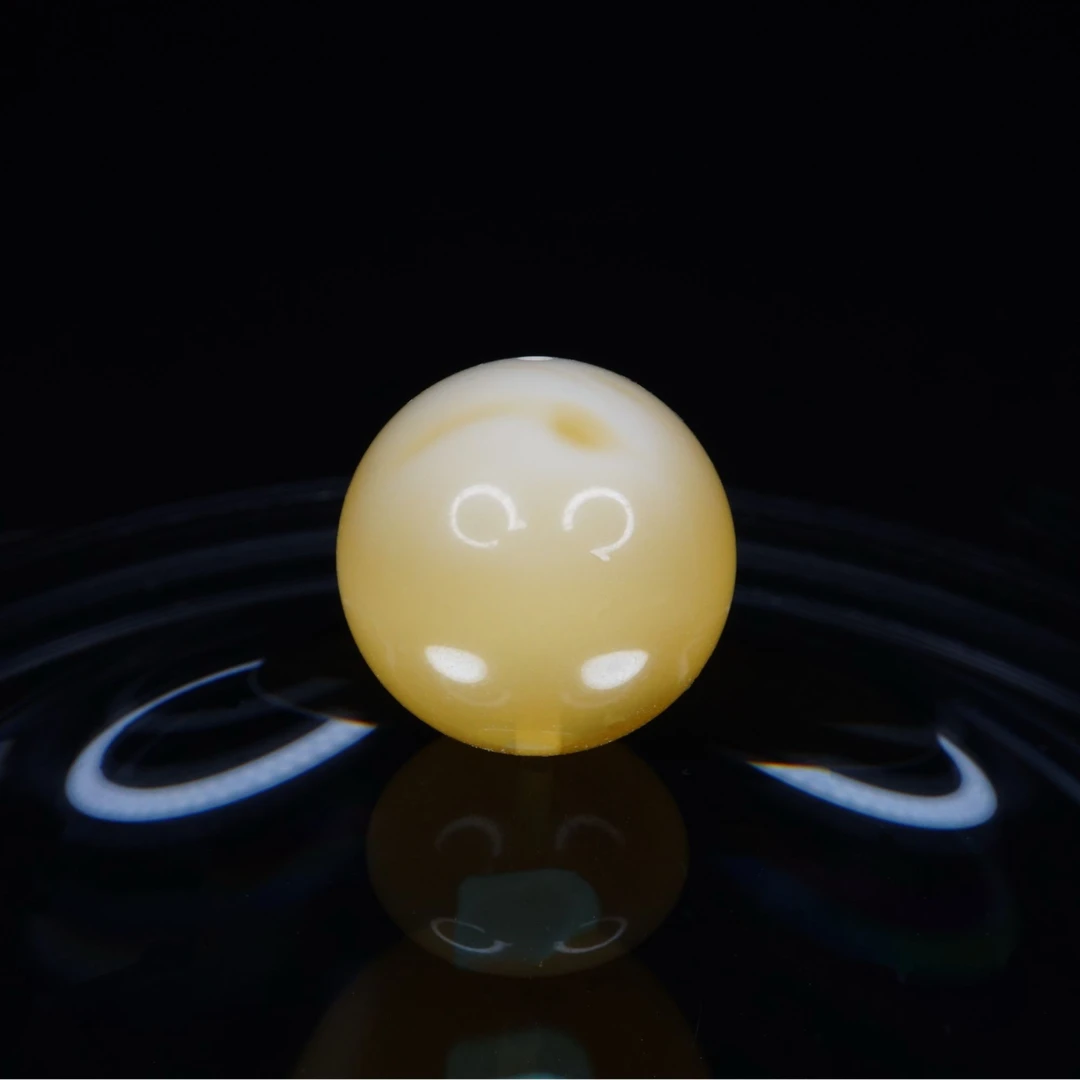 13.8mm半金半白浓蜡妖花圆珠  天然琥珀蜜蜡精工文玩配饰