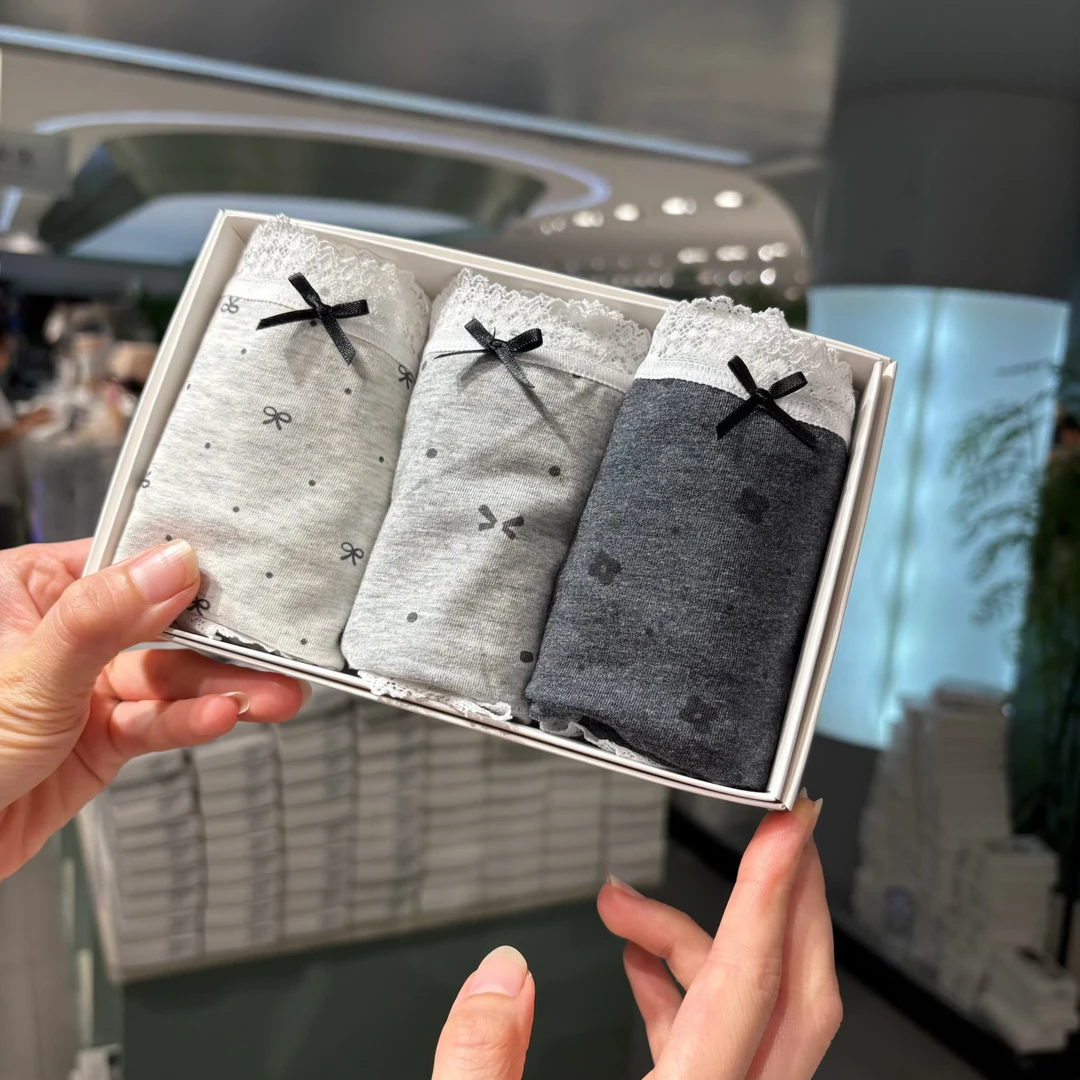 【3条装】92743点梦蝶结中腰棉质舒适透气女士内裤80-120