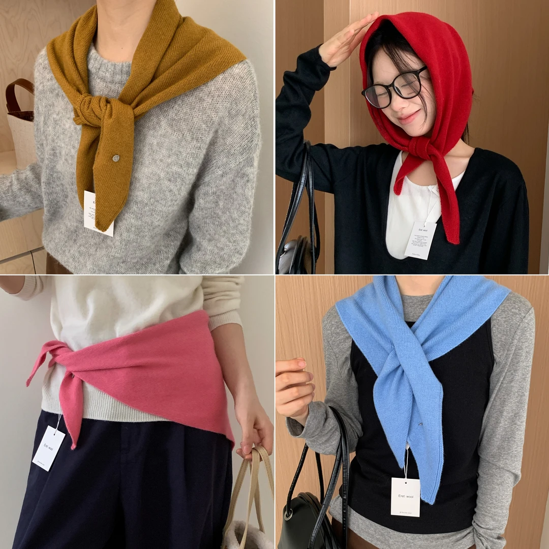 高品质羊毛小三角巾女秋冬保暖护颈围脖外搭小领巾韩系氛围感围巾