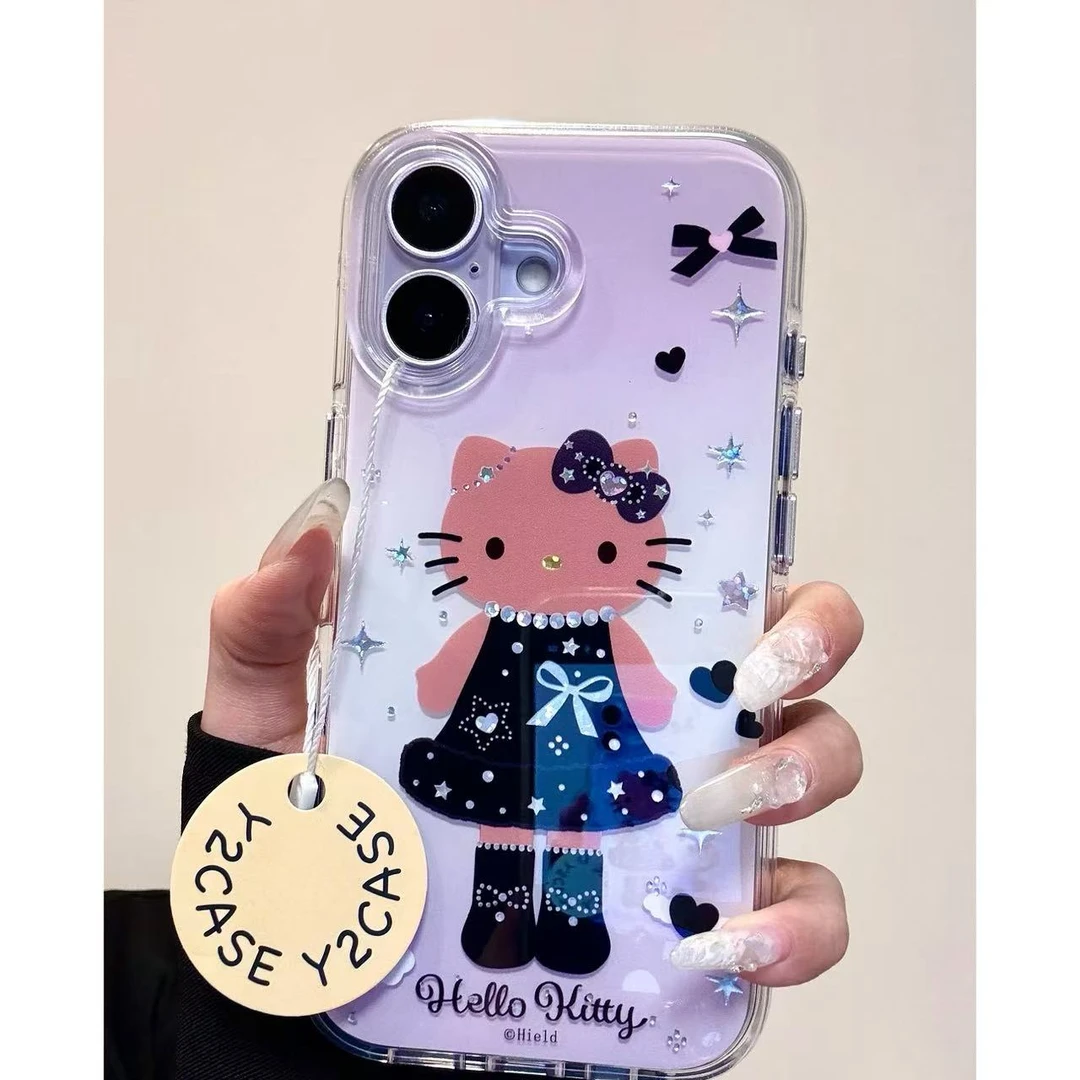 卡通可爱渐变鎏金长腿Kitty酱IMD双层手机壳适用iPhone17Pro/16