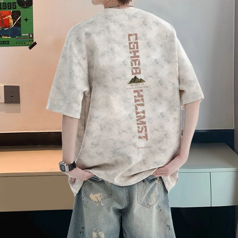 潮牌纯棉扎染短袖t恤男女圆领休闲宽松大码半袖学生青少年上衣夏