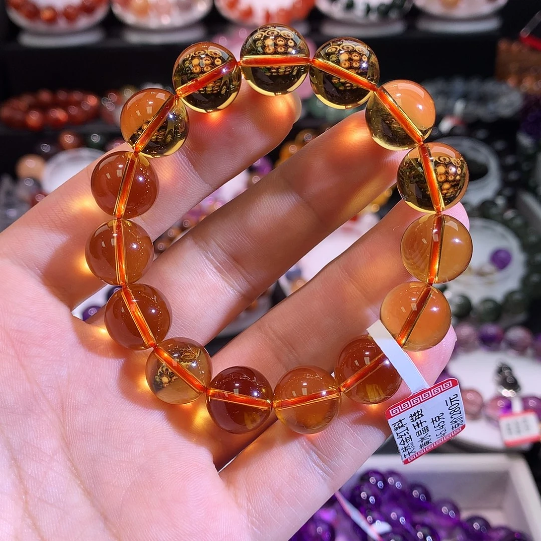 水晶未镶嵌手链巴西老矿金红料黄水晶13m