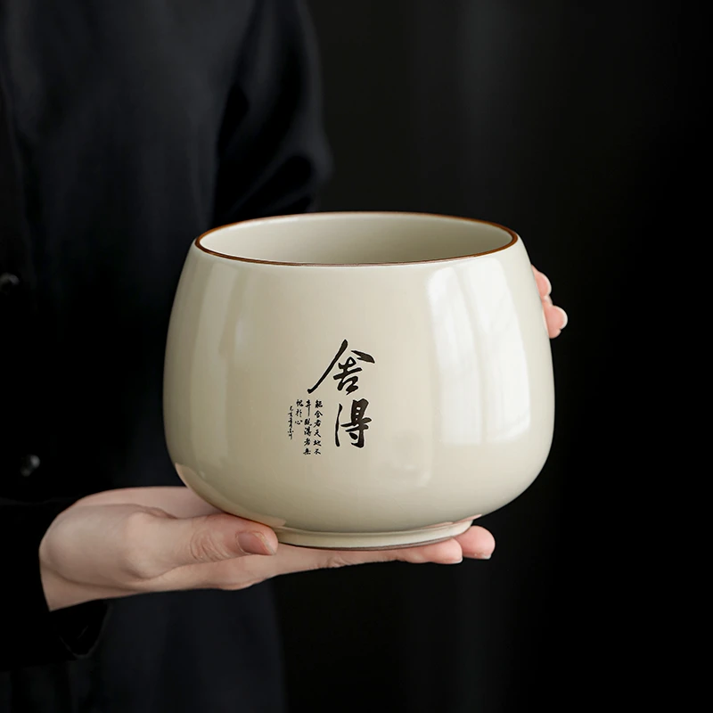 汝窑陶瓷简约家用复古水盂茶洗建水茶水缸茶桶功夫茶渣缸功夫茶盂