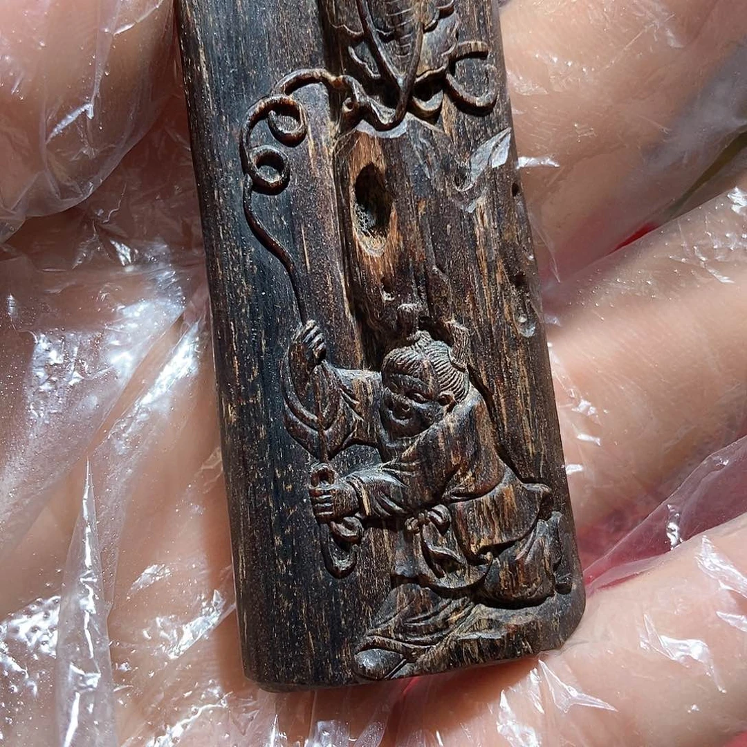 手把件沉香80年海南紫棋 平安喜乐 17克 沉水