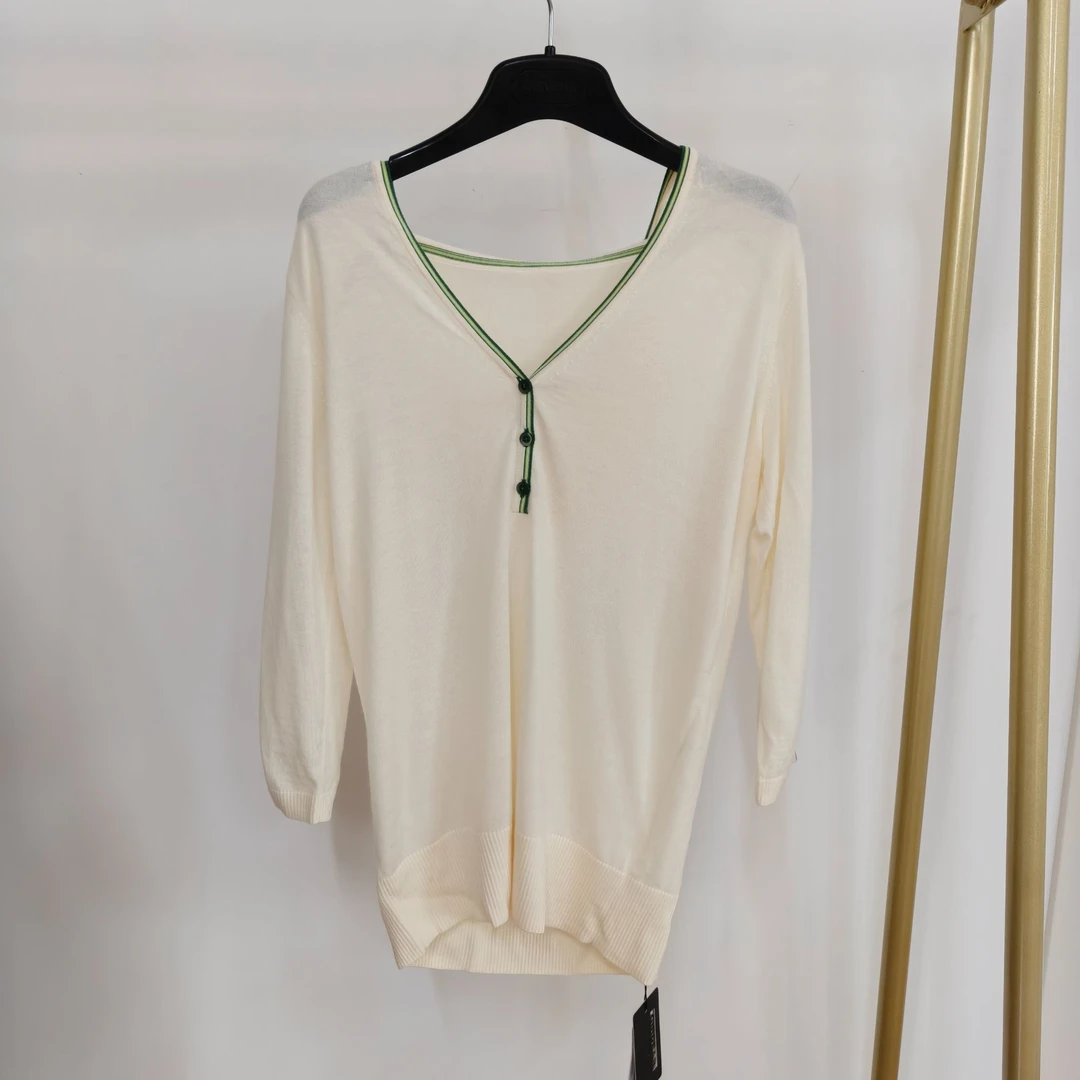 不退不换/哥家 V领毛针织衫薄款毛衣上衣1003-700404