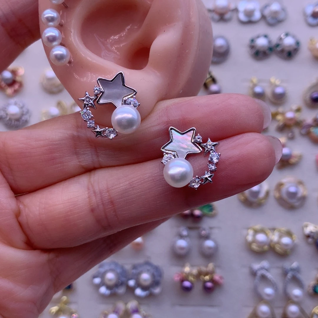 合金淡水珍珠耳饰