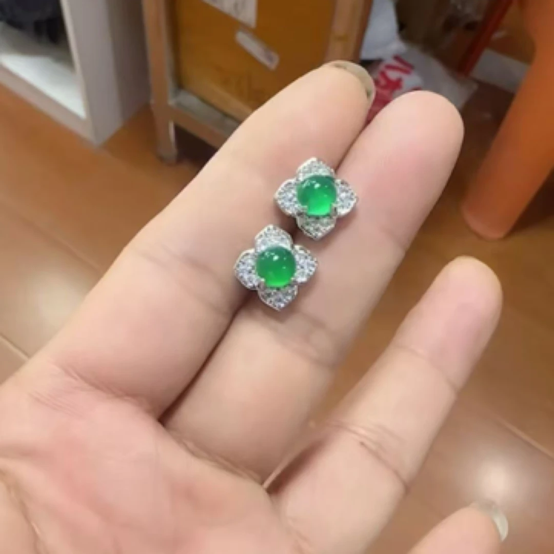 桐掌柜珠宝天然玉石新款四叶草耳钉简约大气