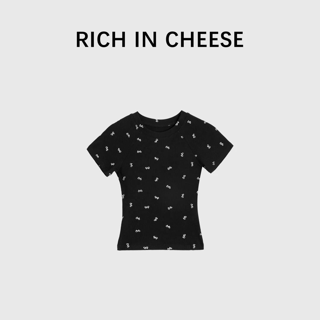 【清清】RICHINCHEESE 法式少女 法式设计百搭蝴蝶结针织紧身T恤