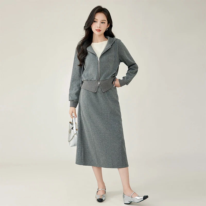 奢姿大码女装2024秋冬减龄连帽设计休闲两件套胖妹妹炸街时尚套装