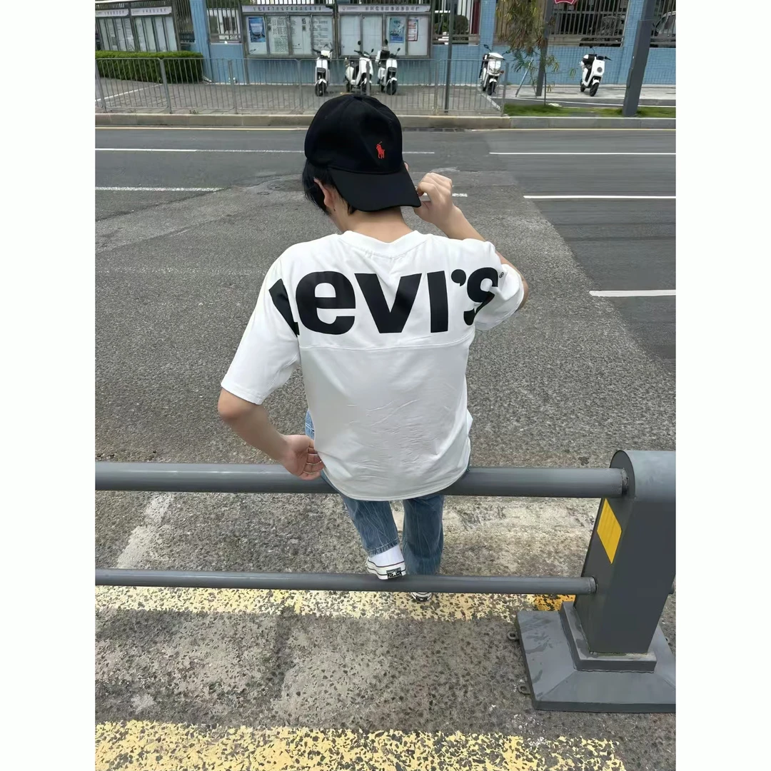 Levis 欧美式高街潮牌基础款字母t恤男短袖重磅纯棉小领口上衣夏