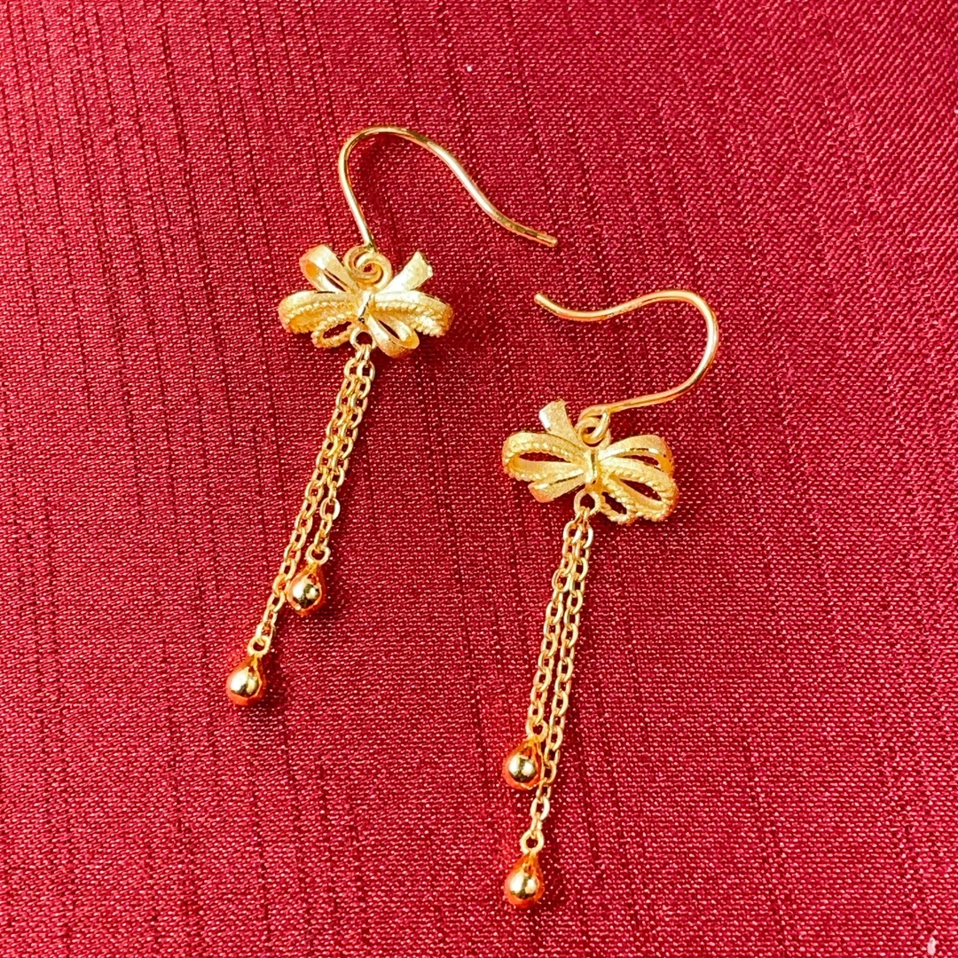 TSL/谢瑞麟计价足金镂空蝴蝶流苏耳钩黄金蝴蝶结耳饰