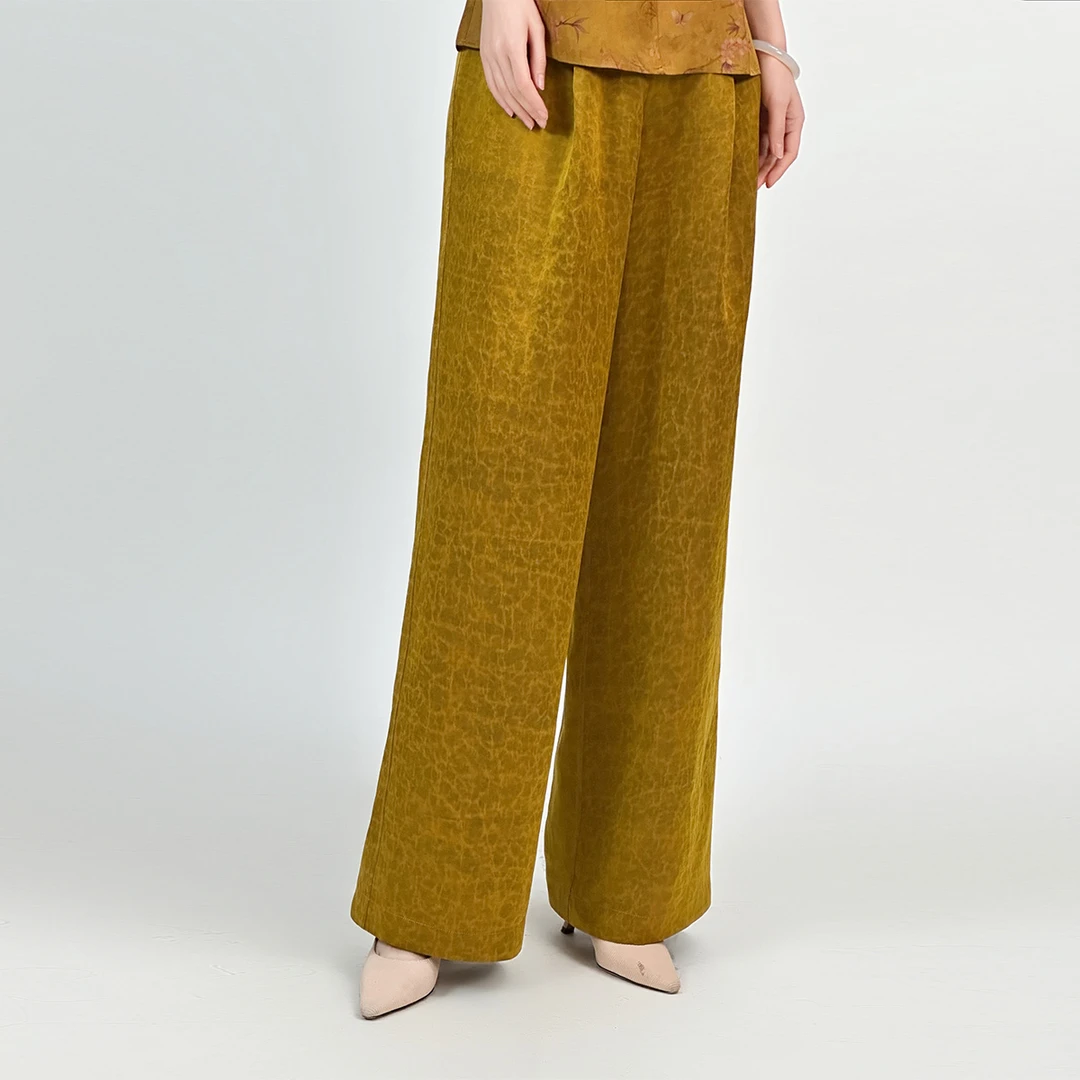 【双面穿黄金裤】浒城古娘国风桑蚕丝百搭时尚黄金直筒裤HBSS050082