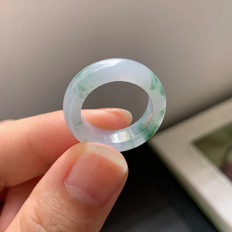 4.78春彩玉指环戒指13号 天然A货缅甸翡翠冰飘花戒指男女款戒圈