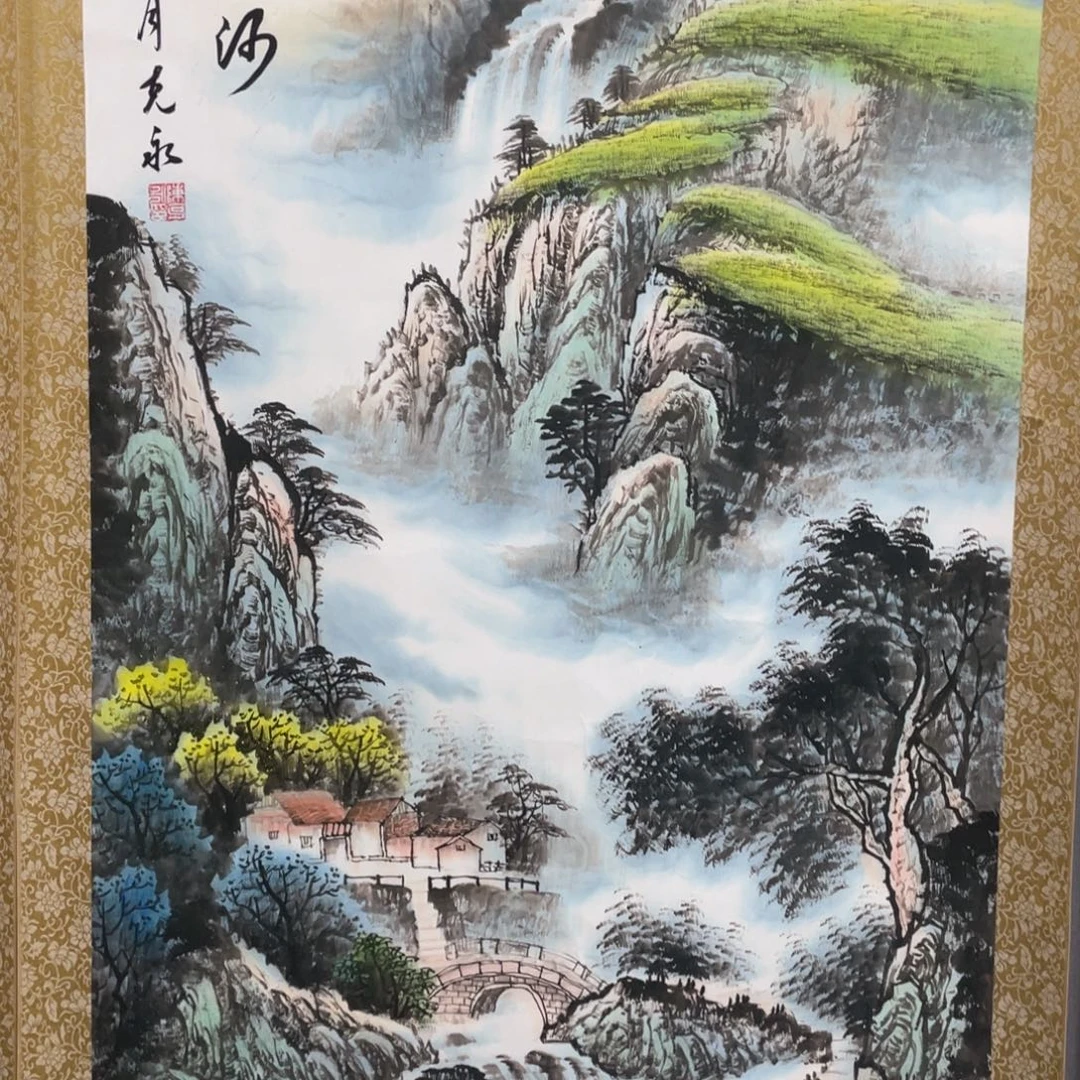 国画手绘带装裱和运险w