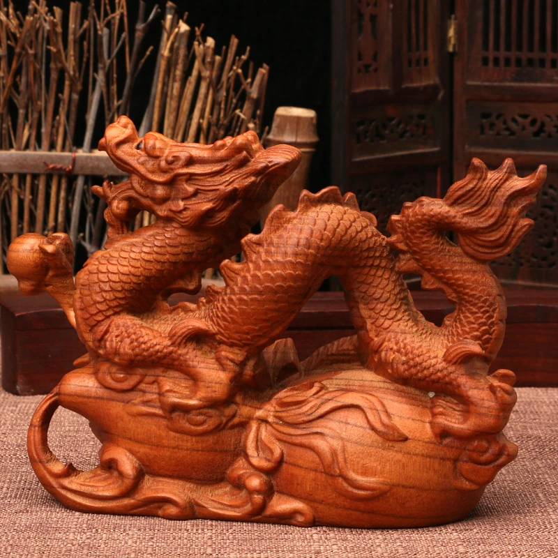 老桃木龙摆件 平安龙年祥瑞生肖龙葫芦福龙摆件 老桃木整木雕刻