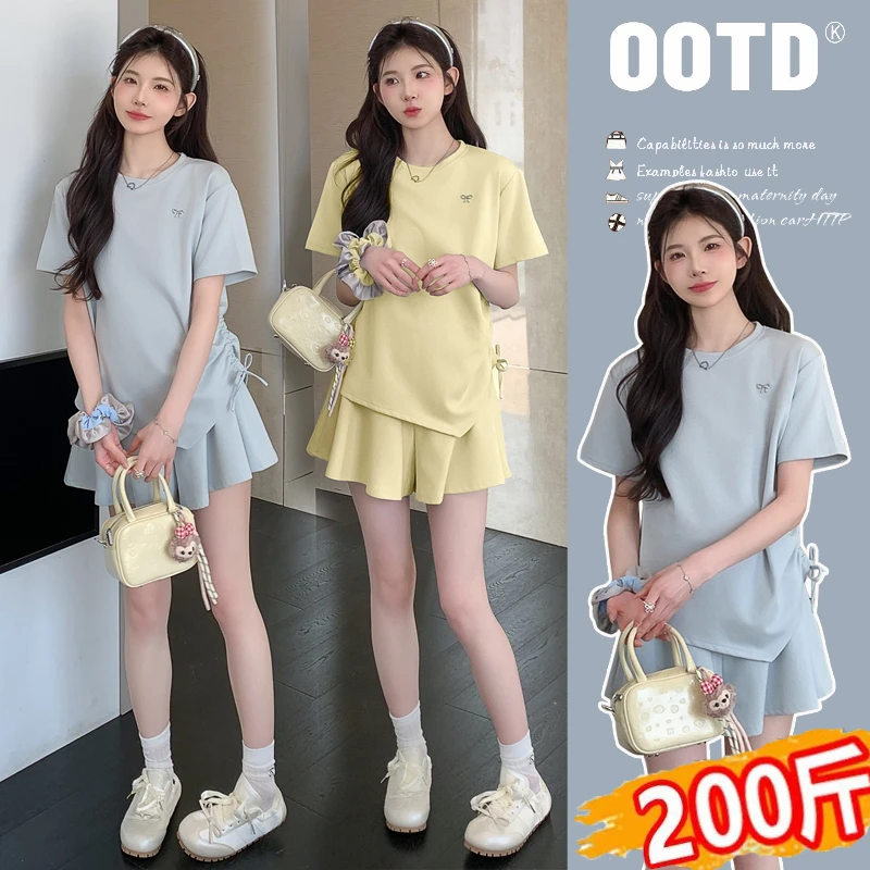 大码孕妇套装2025夏季新款时髦小个子运动休闲减龄t恤短裤裙200斤