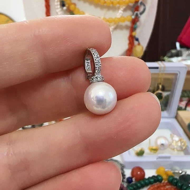 颈饰淡水珍珠银S925镶嵌9加万能扣圆珠有正常纹