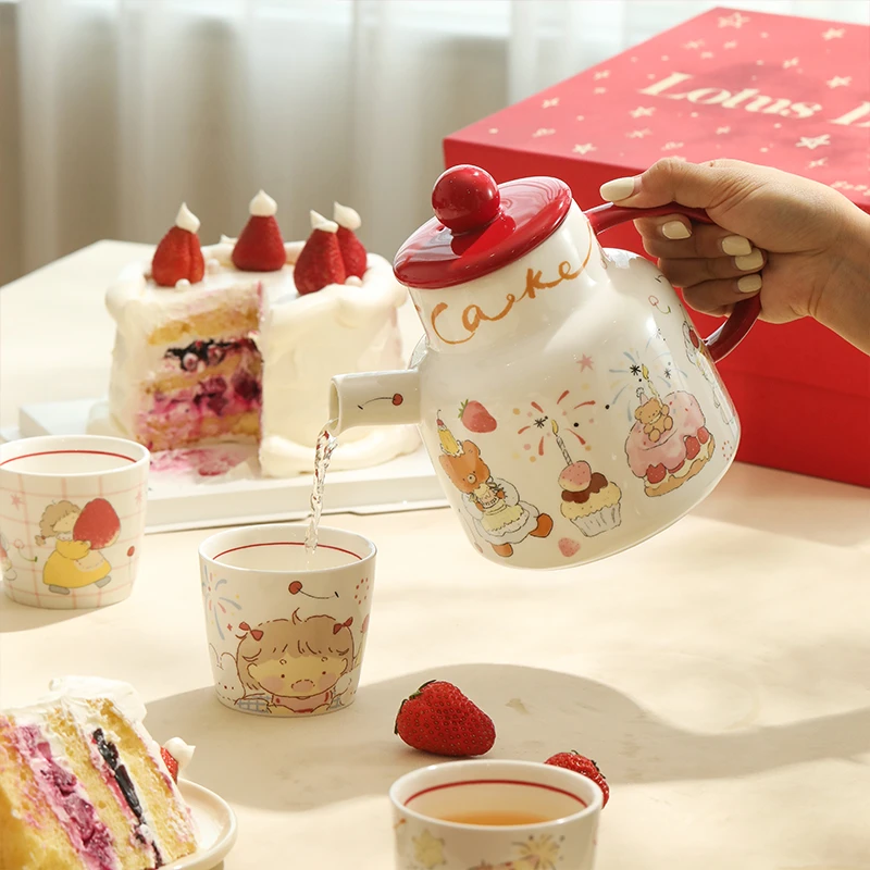 蓝莲花可爱高颜值陶瓷水壶水具礼盒套装实用生日礼物茶杯茶壶水杯