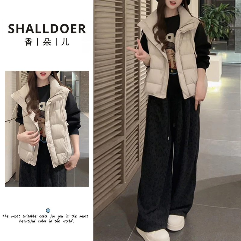 秋冬季新款简约小众宽松保暖口袋立领马甲外套女外穿