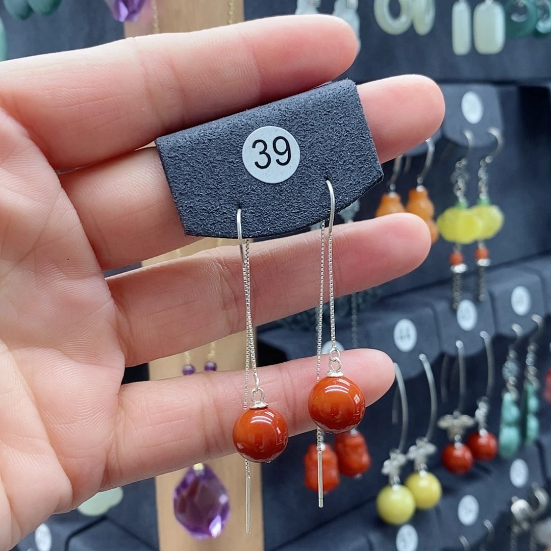 玛瑙/玉髓耳钉银S925镶嵌琉*阁