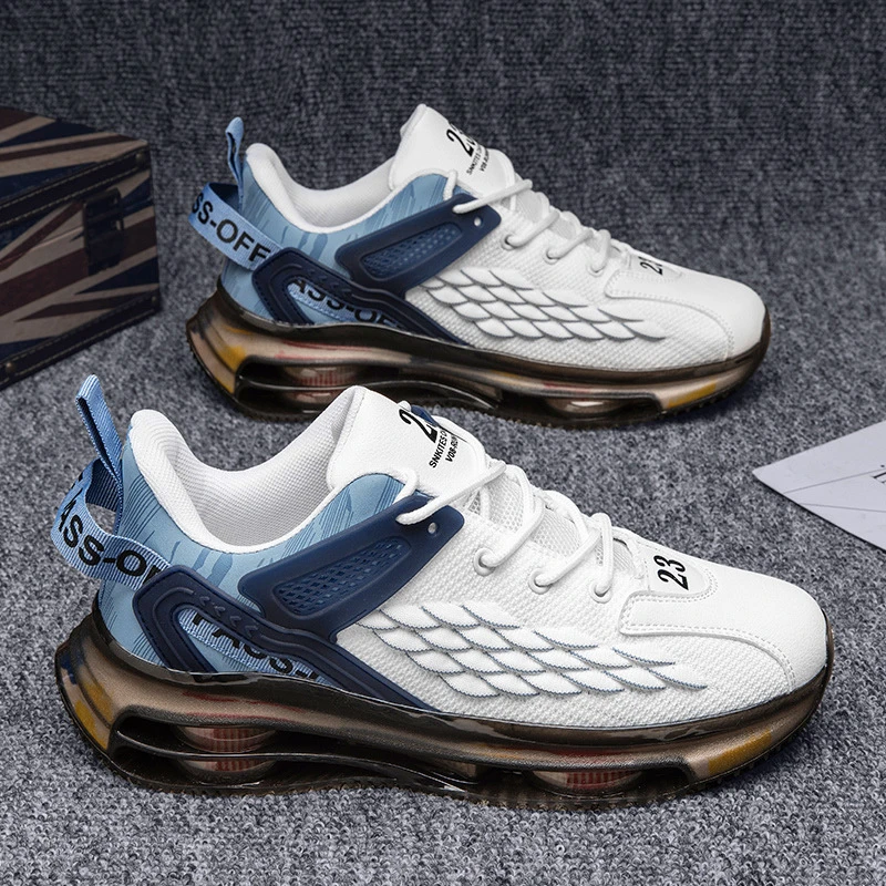 爆款春季男鞋鱼鳞纹飞织网面学生休闲运动跑步鞋老爹潮鞋