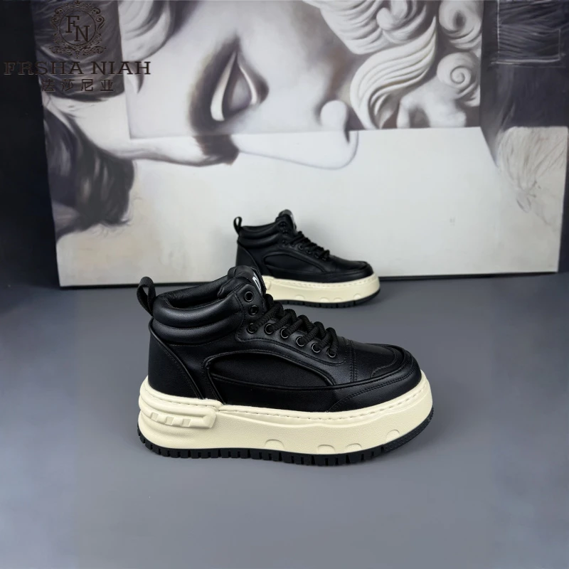 法莎尼亚秋冬新款高帮保暖防滑厚底时尚休闲鞋百搭增高板鞋潮男鞋