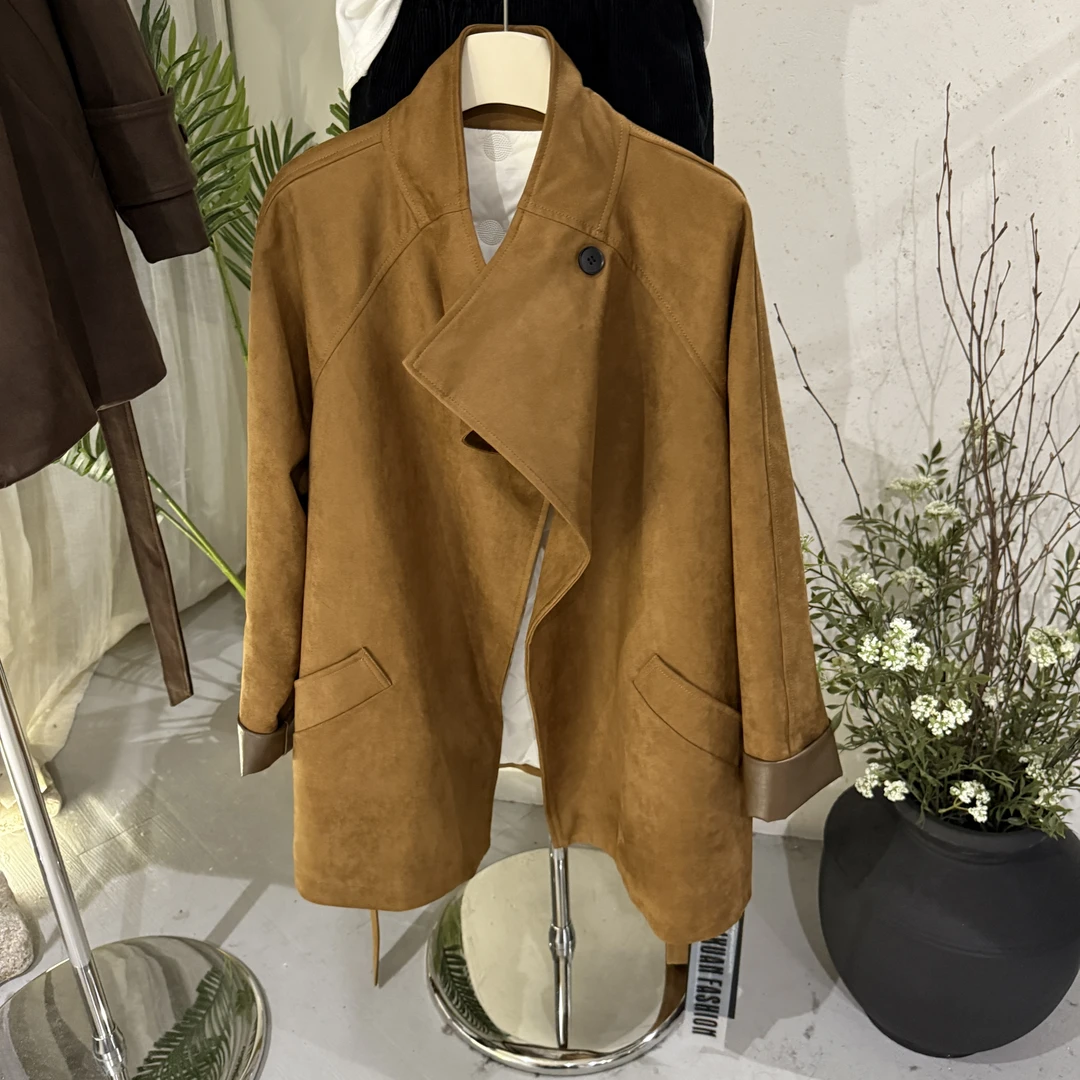 十三行秋冬韩版复古宽松显瘦百搭系带鹿皮绒新款时尚洋气百搭女装