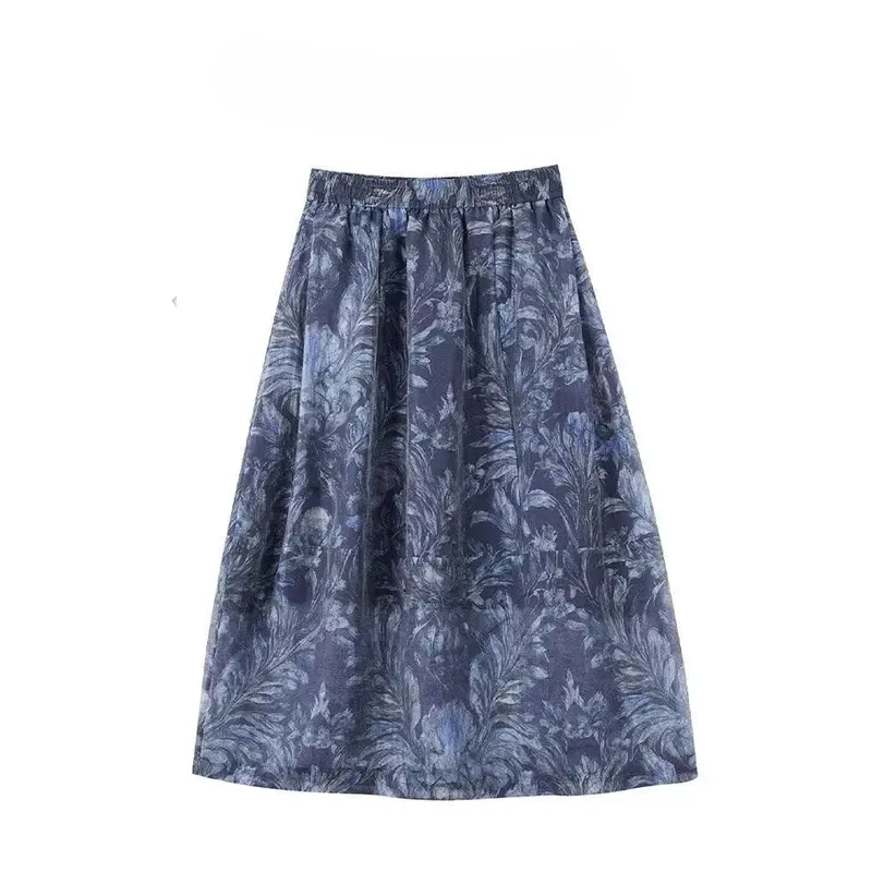 【琉璃鸢尾花】天丝亚麻印花裙 清透琉璃光泽花苞裙 洋气显瘦半身裙
