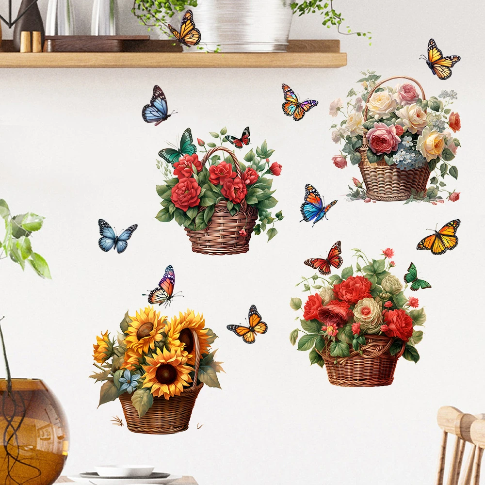 【新疆包邮】田园向日葵玫瑰蝴蝶花朵墙贴纸卧室客厅壁饰自粘家居贴