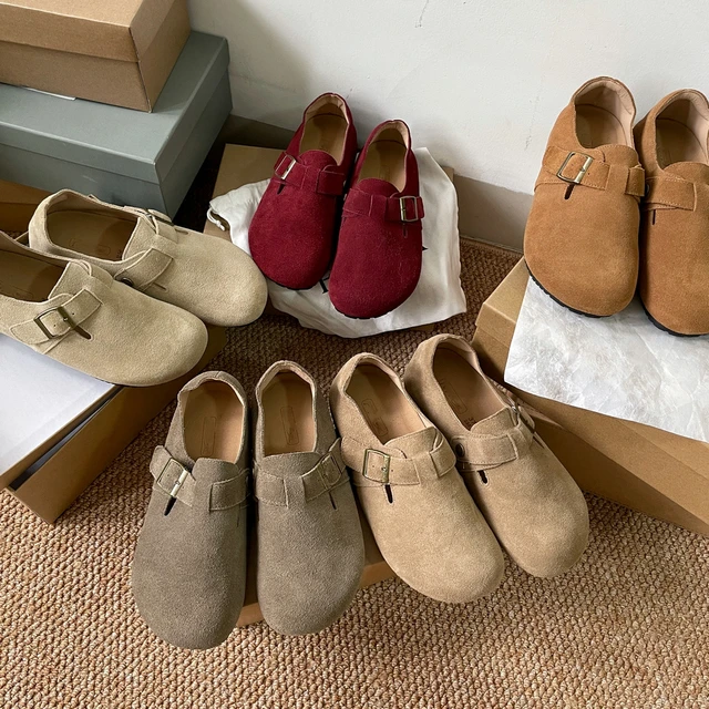 牛皮版厚底勃肯鞋2025新款复古真皮软底百搭圆头懒人博肯单鞋女