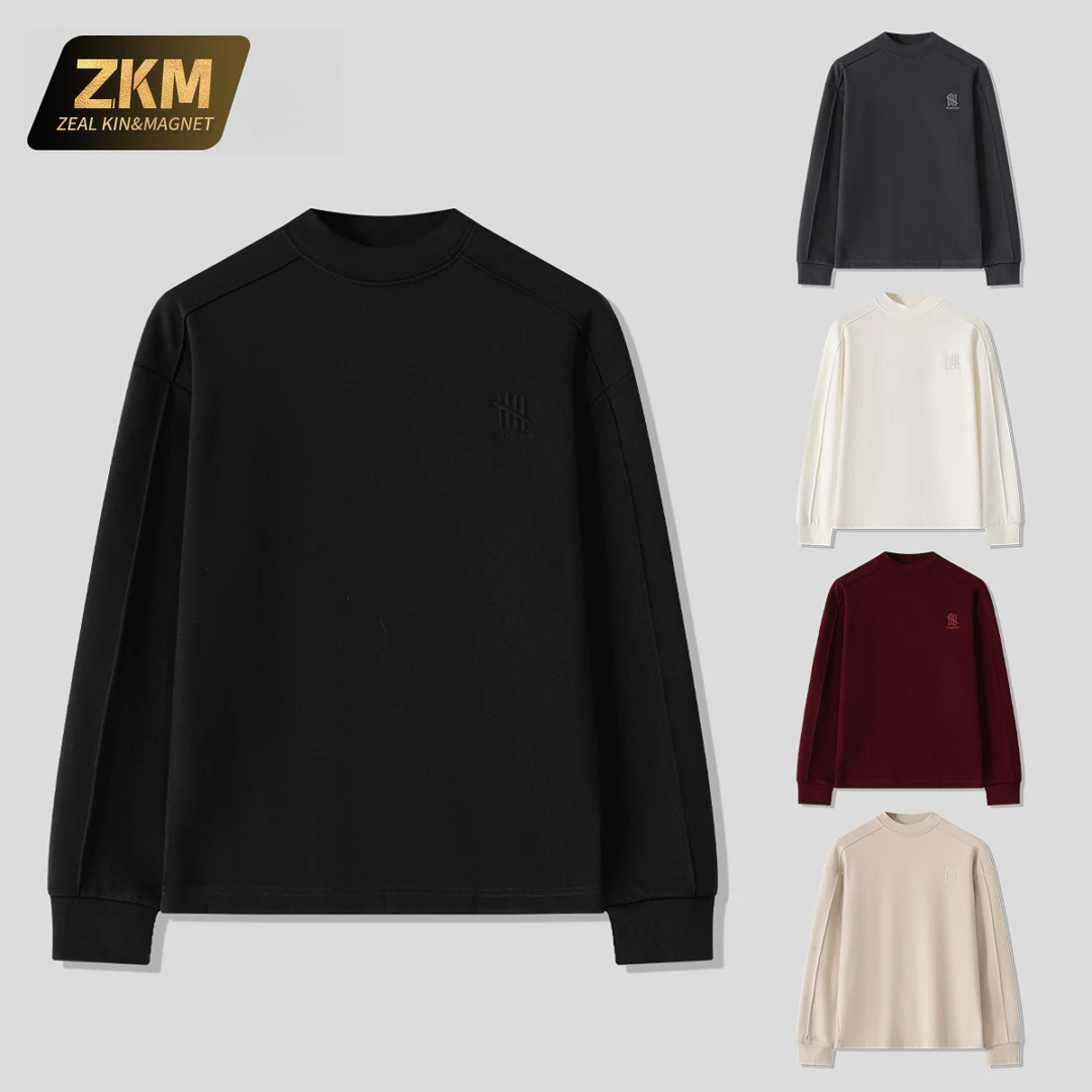 ZKM【双面磨毛长袖T】品牌落肩长袖打底衫百搭休闲上衣男士-3158