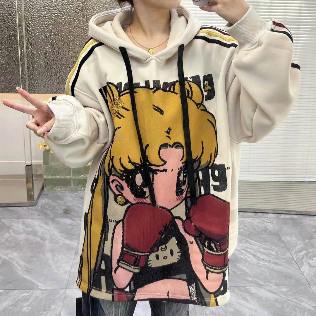 【拳击少女】美少女重工亮片工艺百搭甜美减龄连帽卫衣.Y555