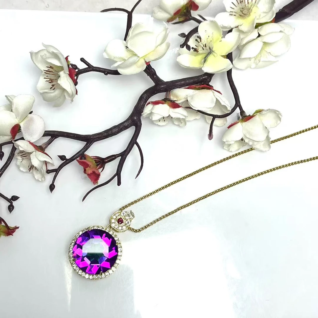 悠悠严选典藏高奢七彩紫圆珠吊坠