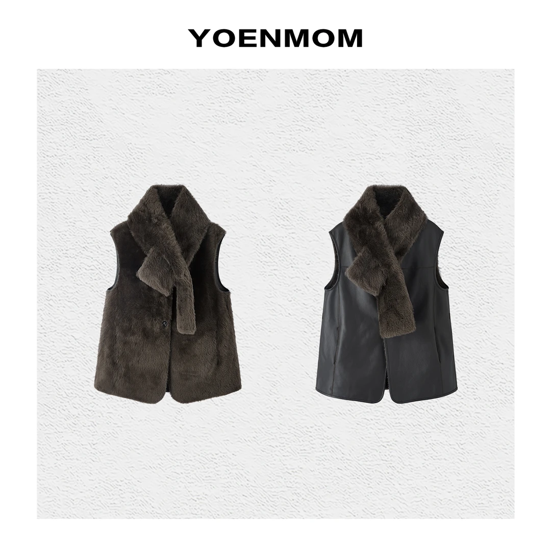 YOENMOM·婉转叙事·土耳其进口Lacon皮毛一体自带围巾款马甲