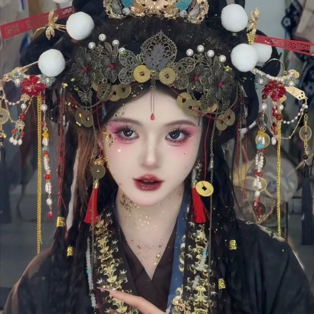 汉服中式cos恐怖美学头饰异域大祭司发饰复古铜钱流苏发冠发夹女
