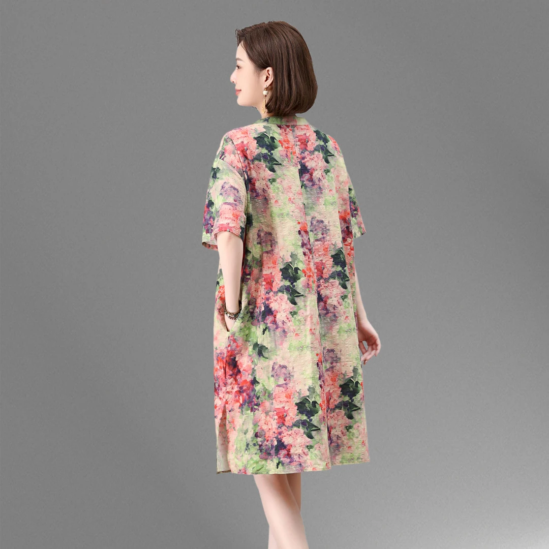 复古碎花连衣裙女2025夏季新宽松显瘦中长款妈妈遮肚休闲大码裙子