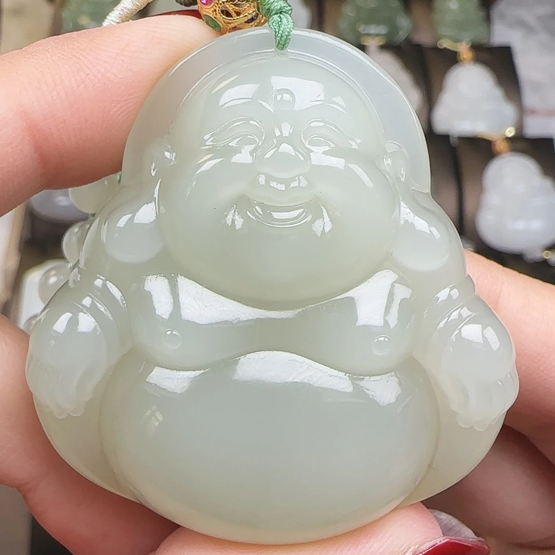 和田玉18K金镶嵌吊坠(赠链)