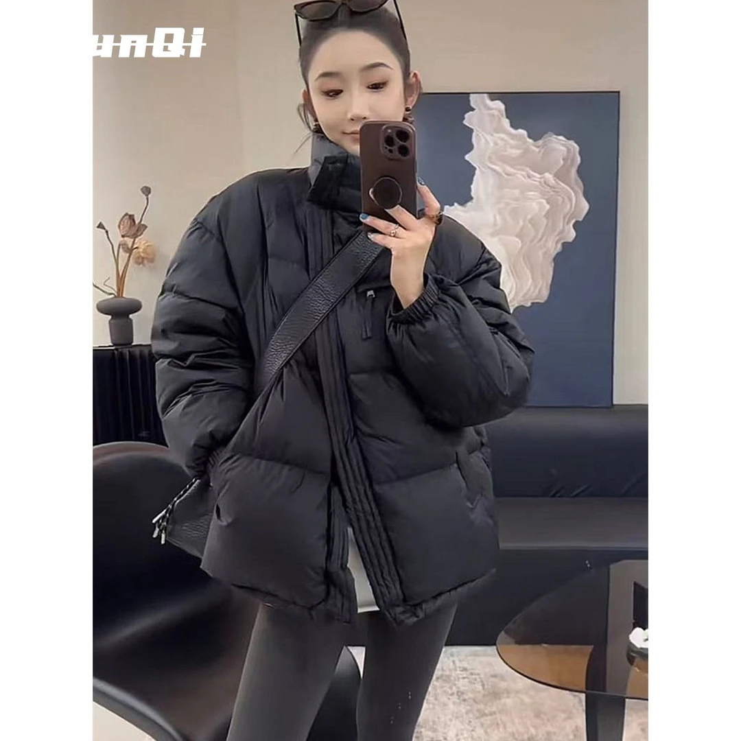 淳启韩式立领加厚斜拉炼女式羽绒服冬季新时尚暖面包夹克休闲潮流
