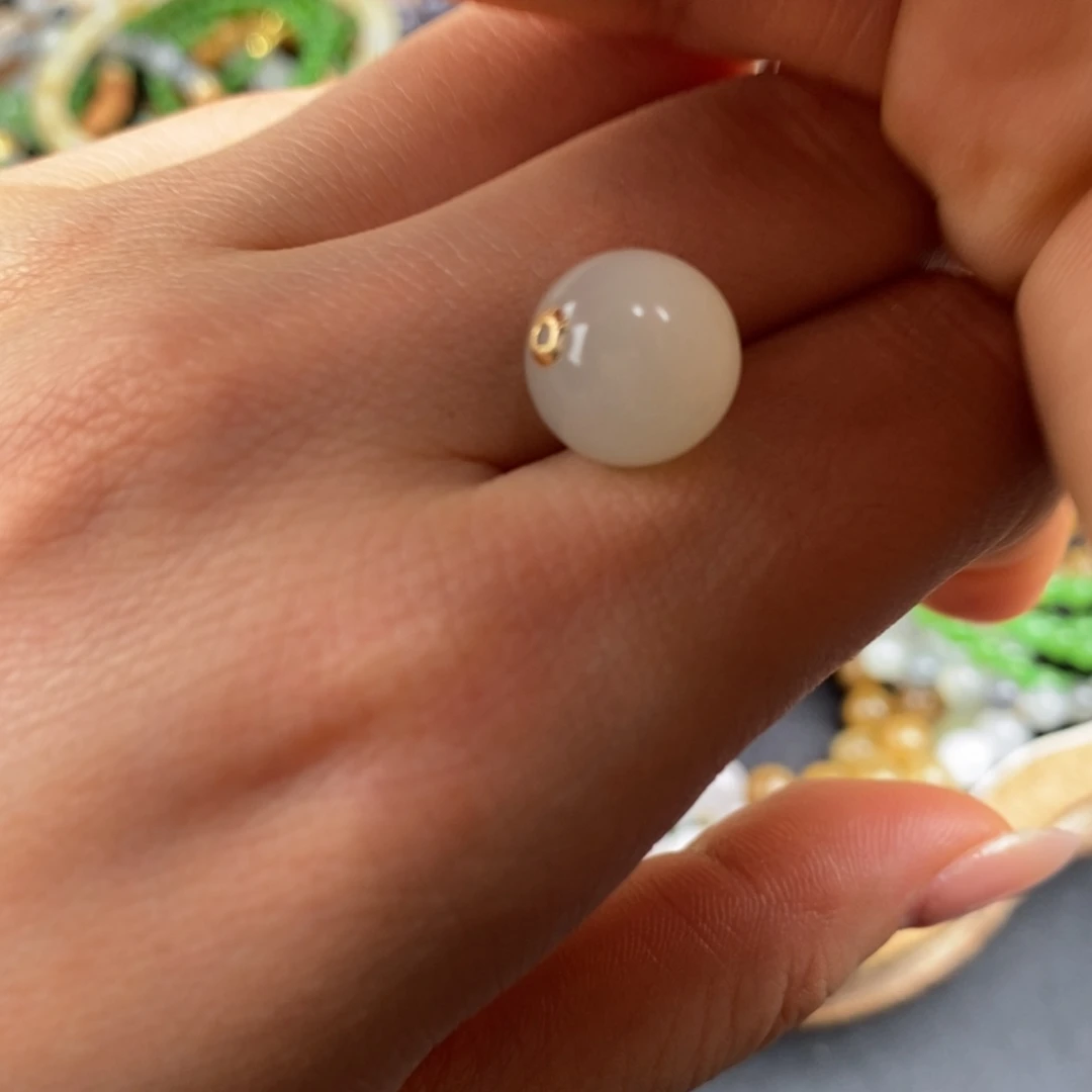 和田玉18K金镶嵌吊坠(不含链)冰晴路路通