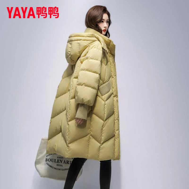 鸭鸭羽绒服女2025年新款时尚休闲女士连帽中长款加厚保暖冬季外套
