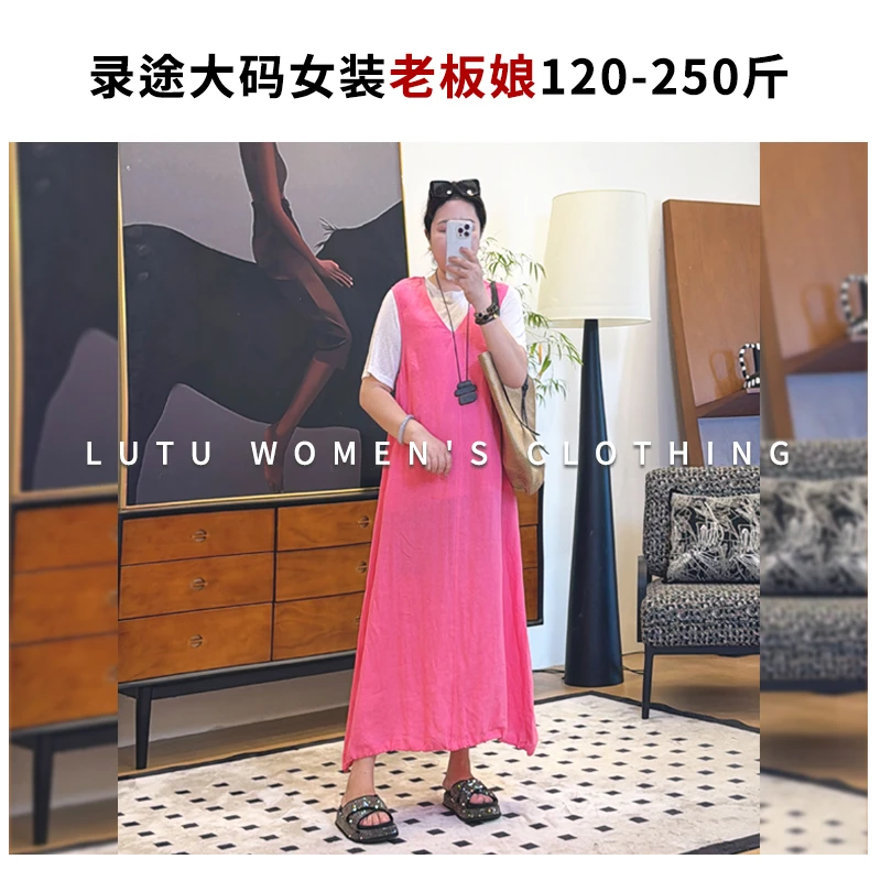 【2025新款】夏季纯亚麻无弹U型领休闲减龄长款花苞背带连衣裙