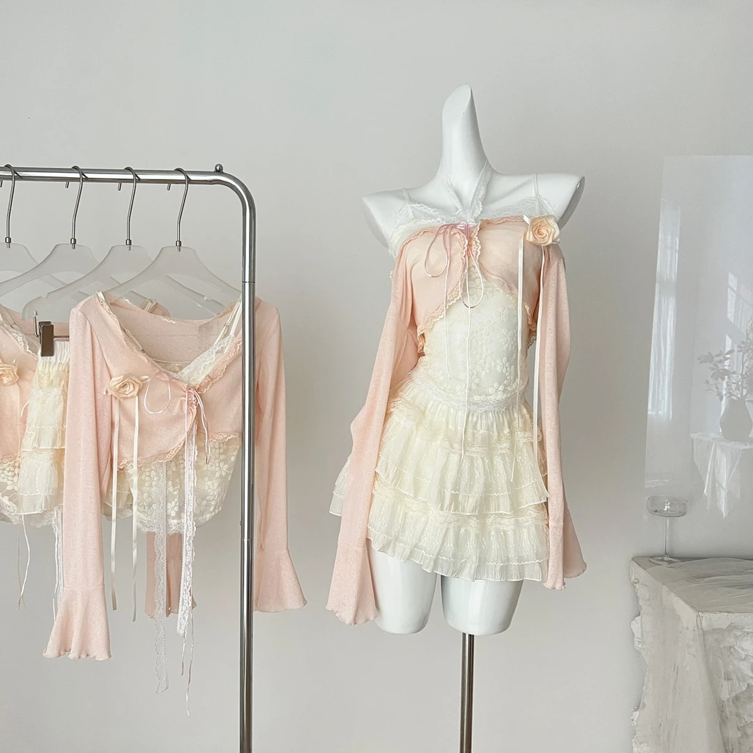 纯欲甜梦 法式夏季纯欲风辣妹小众设计罩衫修身上衣半裙三件套装