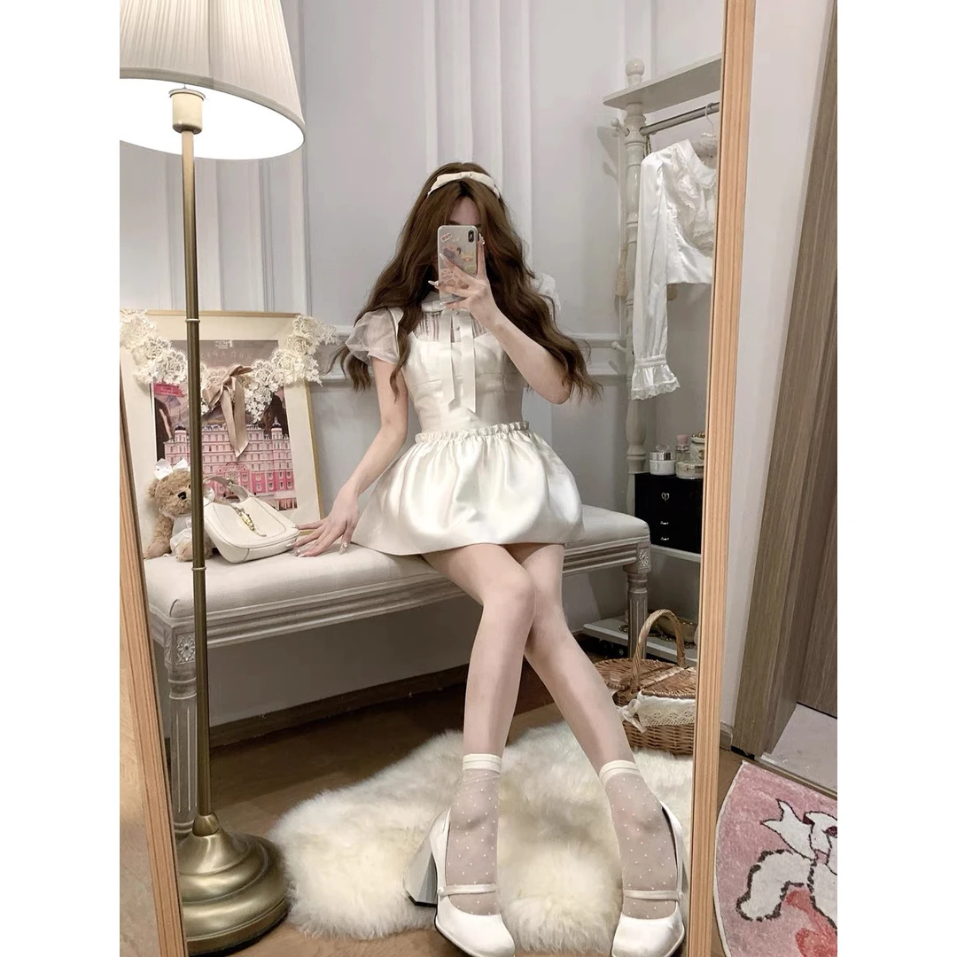 小小仟 《古董娃娃系》真丝绡衬衫公主裙夏甜美连衣裙