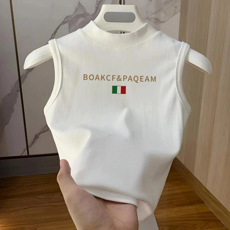 白色半高领打底衫女纯色无袖坎肩背心吊带遮副乳外穿内搭上衣修身