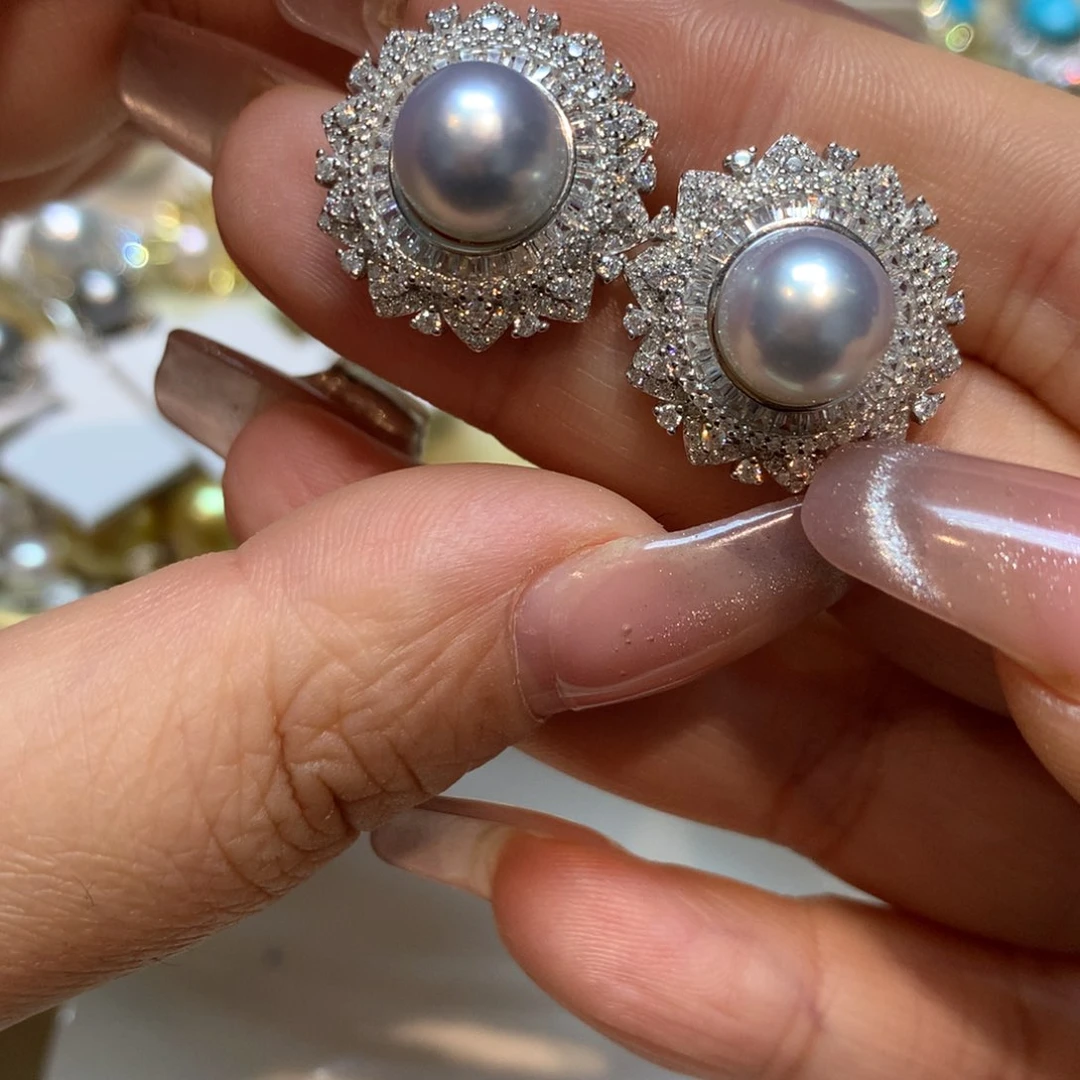 海水珍珠耳饰银S925镶嵌