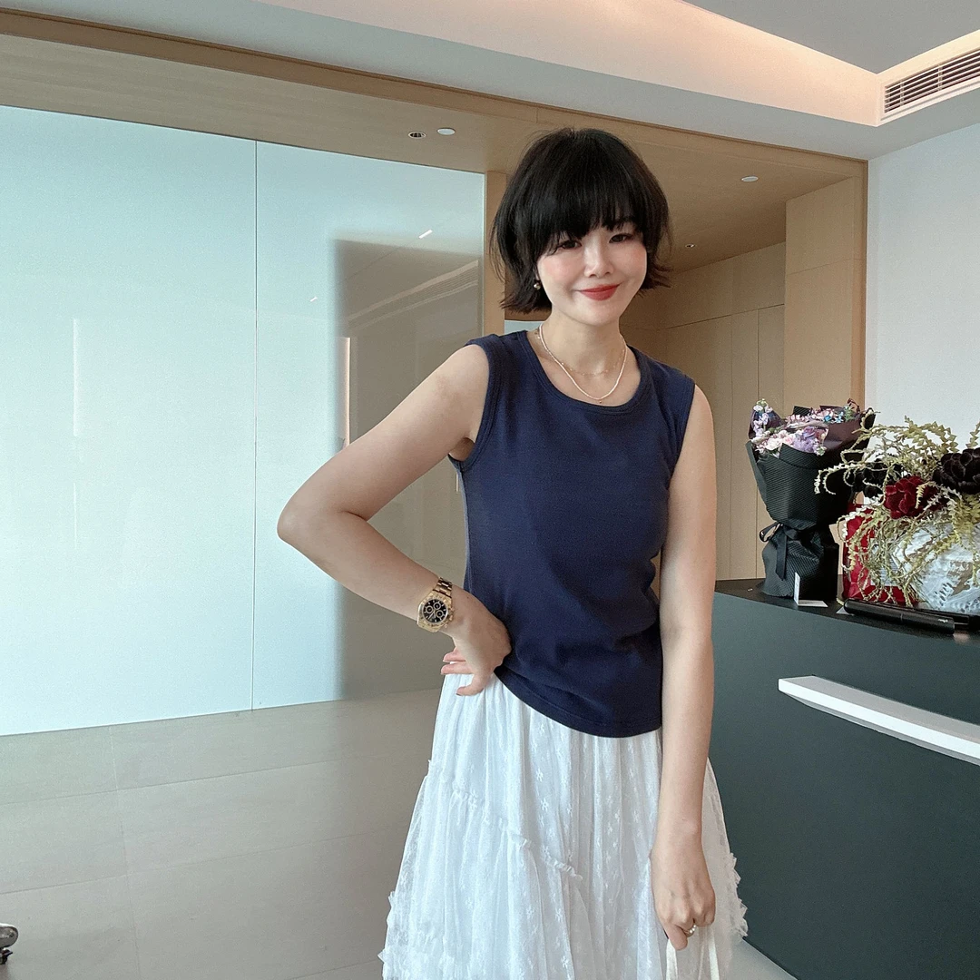 春夏圆领无袖修身弹力外穿内搭背心