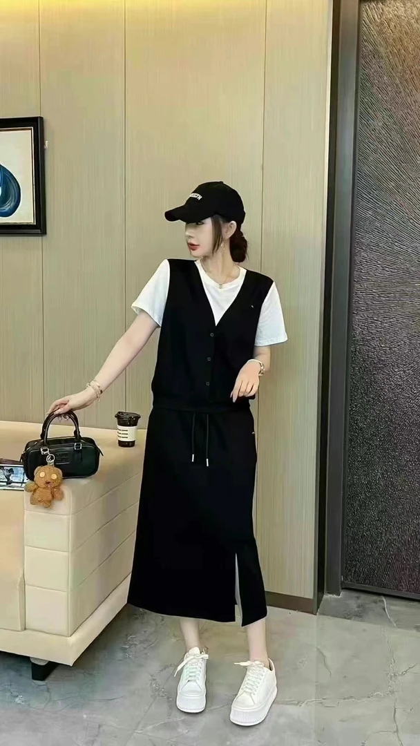 新款假两件显瘦时尚气质洋气套裙两件套8812