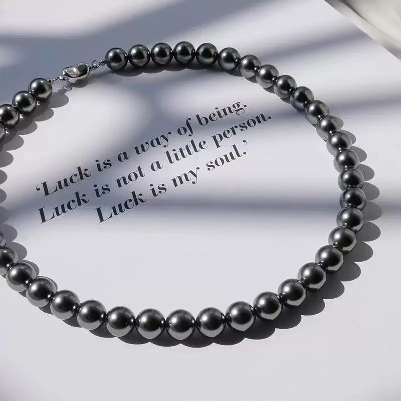 链子925银 正圆强光大溪地黑色施家珠珠轻奢气质百搭锁骨链项链女